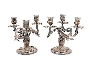 A Pair of Christofle Trianon Silver Plate Three-Light Candelabra
EARLY 20TH CENTURY
Height 8 1/2 inches.