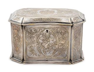 An English Silverplate Tea Chest
Height 5 x width 8 x depth 4 1/2 inches.