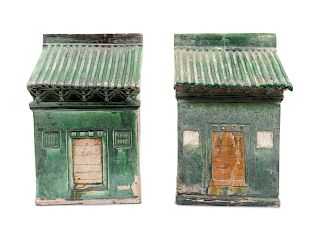A Pair of Chinese Han-style Glazed Ceramic Houses
Height 15 3/4 x width 9 x depth 7 inches.