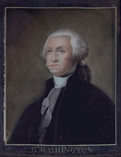 A Chinese Export Reverse Glass Portrait Painting Depicting George Washington
19TH CENTURY
inscribed on the bottom G. Washington Born Feb 11, 1739 Died