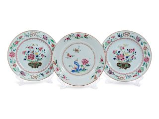 Three Chinese Export Famille Rose Porcelain Plates
19TH CENTURY
Diameter 9 1/2 inches.