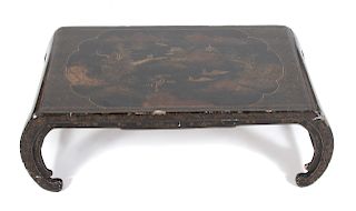 A Chinese Export Gilt-Decorated Black Lacquer Low Table
Height 12 1/2 x width 38; depth 19 1/2 inches.