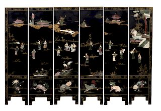 A Chinese Black Lacquer Six-Panel Floor Screen
Height 72 x each panel, width 16 inches.