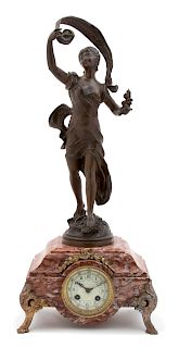 An Art Noveau Bronze & Marble Figural Mantle Clock 
Height 23 inches.
