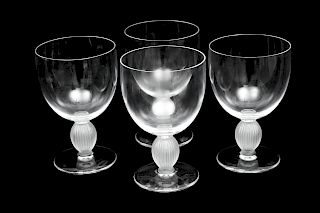 A Group of Lalique Molded and Frosted Glass Part Stemware Service