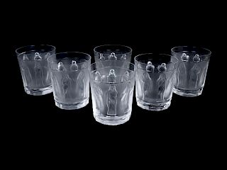 A Set of Six Lalique Molded and Frosted Glass Tumblers
Height 4 inches.