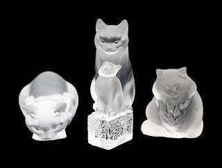 A Group of Four Frosted Glass Figures of Cats