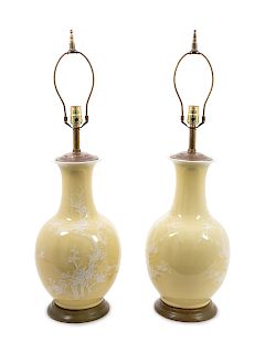 A Pair of Yellow Glazed Porcelain Vases