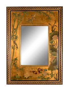 An Asian Style Mirror with Polychrome and Gilt Decorated Surround