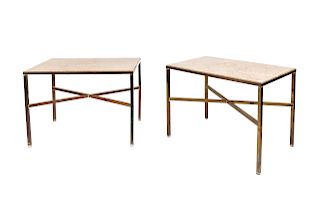 A Pair of Bronze Pink Marble Top Side Tables
Height 20 1/2 x width 28 x depth 18 inches.