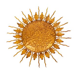A Gilt Metal Sunflower Ceiling Fixture
Diameter 23 inches.