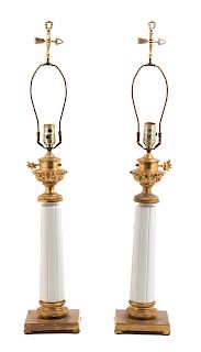 A Pair of Empire Style Porcelain Columnar Form Table Lamps
Height 33 inches.