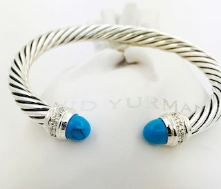 David Yurman Cable Bracelet with Turquoise and Diamond