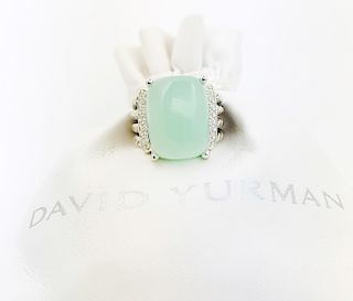 David Yurman Aqua Chalcedony Diamond Wheaton Ring Sz 5