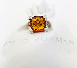 David Yurman Citrine  Cushion Diamond Ring  Sz 5.5