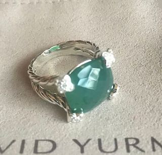David Yurman Cushion Diamond Green Onyx Ring Sz 6