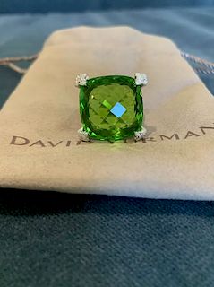 David Yurman Cushion Diamond Peridot Ring Sz 6