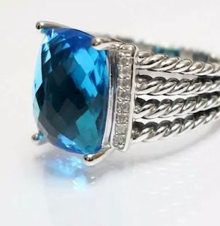 David Yurman Wheaton Blue Topaz Diamond Ring Sz 6