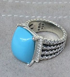David Yurman Wheaton Turquoise Diamond Ring Sz 6