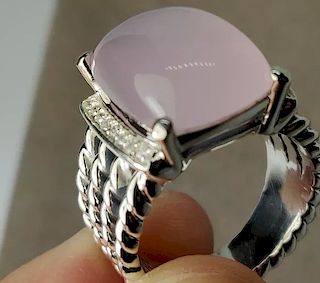 David Yurman Wheaton Pink Quartz Diamond Ring Sz 6