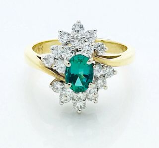 18k Gold 0.70ct Diamond & 0.70ct Emerald Ring Sz 6.25