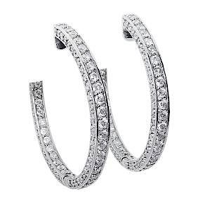 14k Gold 3.75TCW Inside Out Diamond Round Hoop Earrings