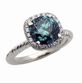 Fancy Blue Irradiated Diamond Platinum Ring Size 6