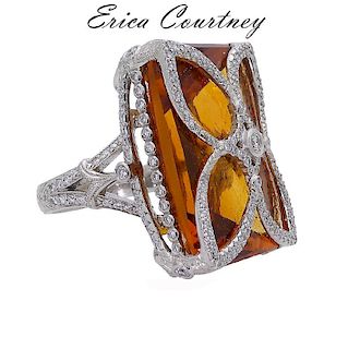 Erica Courtney Platinum Diamond Citrine Quartz Ring