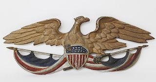 Vintage Cast Aluminum Polychromed Patriotic Eagle Plaque