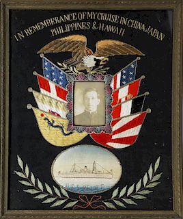 Silk Embroidered Pictorial Souvenir of an American Sailor's Cruise Aboard the U.S.S. Relief