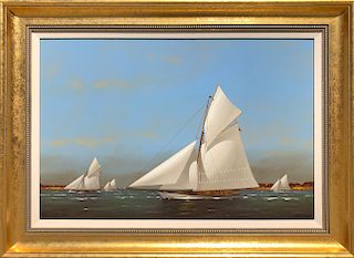 Vernon Broe Oil on Masonite "Racing Yachts"