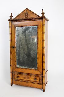 19th Century Miniature Faux Bamboo Mirrored Door Armoire