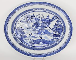Large Canton Oval Meat Platter, circa 1840
