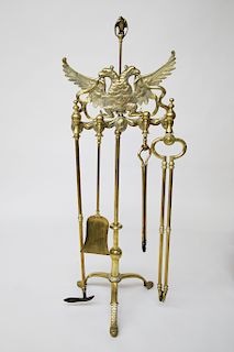 Russian 5 Piece Brass Figural Eagle Standing Firetool Set