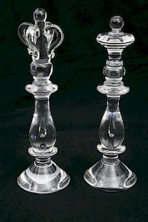 Pair of Signed Steuben Glass King & Queen Chess Pieces