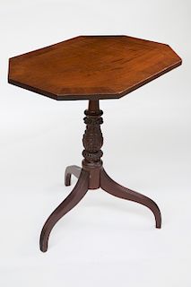 American Carved Mahogany Tilt Top Candle Stand, circa 1840