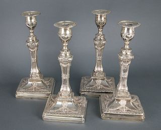 Set of 4 English Sterling Silver Candlesticks, circa 1816