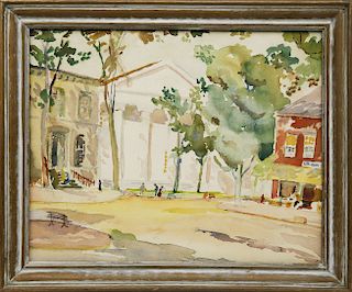 Vintage Nantucket Watercolor on Paper "Corner of Main Street and Centre"