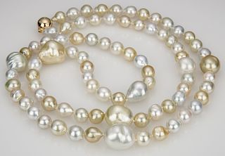 All Natural Gold and White 9mm-16mm South Sea Pearl Necklace