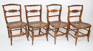 Set of Four New York Strong Tiger Maple Caned Seat Dining Chairs, circa 1820