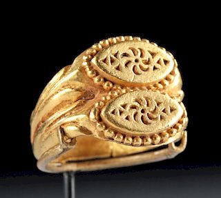 Early Byzantine 23K+ Gold Double Bezel Ring