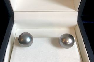 13.3mm Tahitian South Sea Gray Pearl Earrings