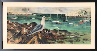 C. Robert Perrin Watercolor on Paper "Seagulls at Shore's Edge"