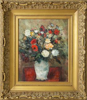 Jean Kaufelt Oil on Artist Board "Spring Bouquet in a White Vase"