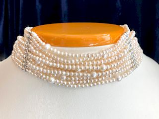 10-Stand White Fresh Water Seed Pearl Collar Necklace