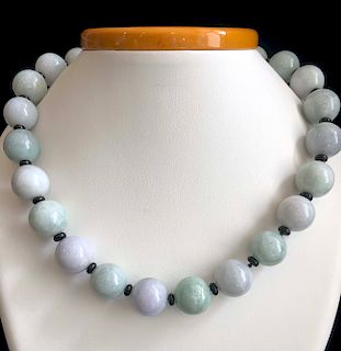 18mm Light Lavender and Green Jade Bead Necklace