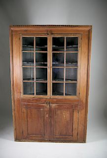 18th Century Nantucket Pine Glazed Door Corner Cabinet