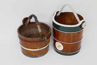 Group of 2 Antique and 20th Century Carved and Painted Nautical Ship's Buckets