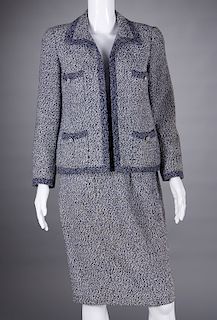 Chanel Boutique blue and white boucle skirt suit
