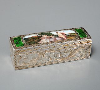 Italian 800 silver enameled lipstick case